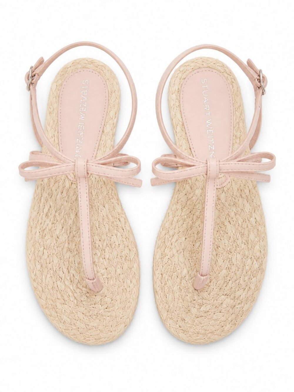 Stuart Weitzman Pink Raffia Espadrille Thong Sandals Ankle Tie Bow Size 7.5